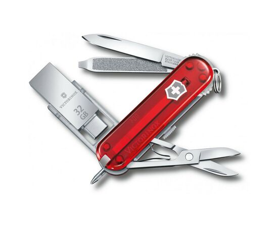 Ніж Victorinox VictorinoxWor 58 мм Прозорий червоний USB 3.0/3.1 32 Gb (4.6235.TG32B1)