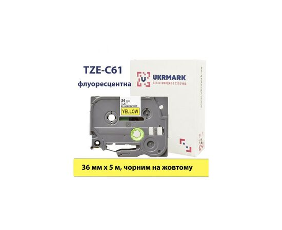 Лента для принтера этикеток UKRMARK B-Fc-TC61P-BK/YE, аналог TZeC61, флуорисцентна, 36 мм х 8 м, black on yellow (00786)