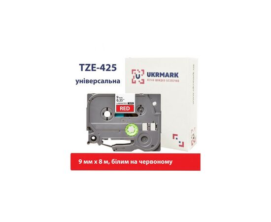 Лента для принтера этикеток UKRMARK B-T425P, ламинированная, 9мм х 8м, white on red, аналог TZe425 (CBTZ425)