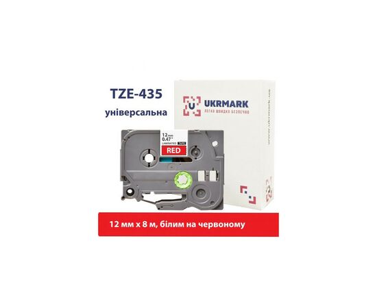 Стрічка для принтера етикеток UKRMARK B-T435P, ламінована, 12мм х 8м, white on red, аналог TZe435 (00784)