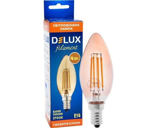 Лампочка Delux BL37B 4 Вт 2700K amber 220В E14 filament (90011682), изображение 3 Лампочка Delux BL37B 4 Вт 2700K amber 220В E14 filament (90011682), изображение 3