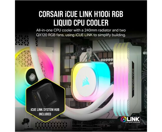 Система водяного охлаждения Corsair iCUE Link H100i RGB (CW-9061005-WW), изображение 10 Система водяного охлаждения Corsair iCUE Link H100i RGB (CW-9061005-WW), изображение 10