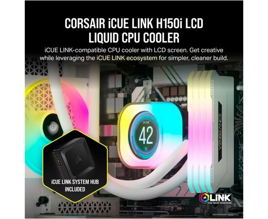 Система водяного охлаждения Corsair iCUE Link H150i LCD RGB (CW-9061010-WW), изображение 5 Система водяного охлаждения Corsair iCUE Link H150i LCD RGB (CW-9061010-WW), изображение 5