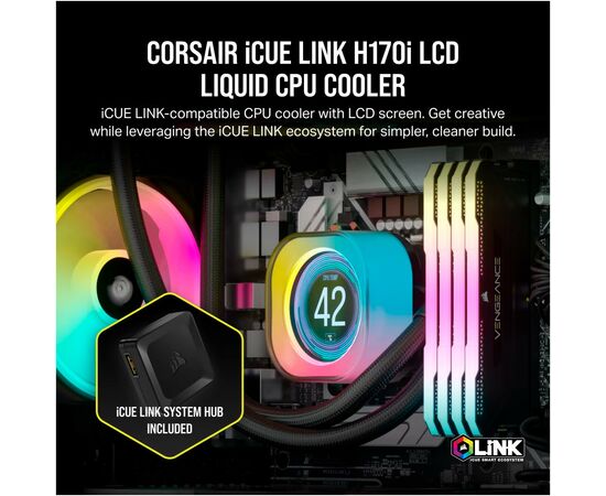 Система водяного охлаждения Corsair iCUE Link H170i LCD RGB (CW-9061009-WW), изображение 5 Система водяного охлаждения Corsair iCUE Link H170i LCD RGB (CW-9061009-WW), изображение 5