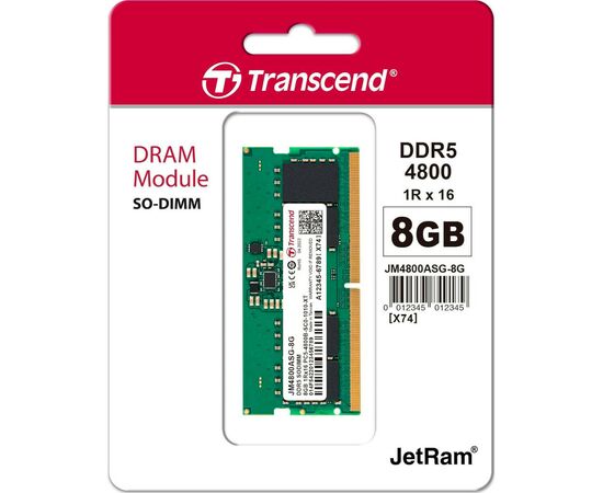 Модуль памяти для ноутбука SoDIMM DDR5 8GB 4800 MHz JetRam Transcend (JM4800ASG-8G), изображение 2 Модуль памяти для ноутбука SoDIMM DDR5 8GB 4800 MHz JetRam Transcend (JM4800ASG-8G), изображение 2