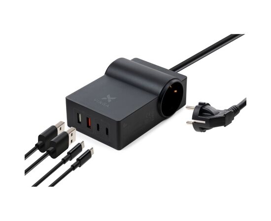 Зарядний пристрій Vinga 65W PD/QC 2xUSB-C+2xUSB-A+2xSchukoF 1.5m CEE7/7 (VCHG2OAC65)