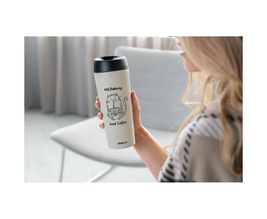 Термочашка Ardesto Coffee Тime Meowning 450 мл Бежева (AR2645WC), изображение 2 Термочашка Ardesto Coffee Тime Meowning 450 мл Бежева (AR2645WC), изображение 2