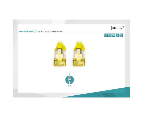 Патч-корд 1м, CAT 6a S-FTP, AWG 26/7, Cu, LSZH, yellow Digitus (DK-1644-A-010/Y), зображення 3 Патч-корд 1м, CAT 6a S-FTP, AWG 26/7, Cu, LSZH, yellow Digitus (DK-1644-A-010/Y), зображення 3