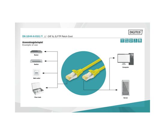 Патч-корд 1м, CAT 6a S-FTP, AWG 26/7, Cu, LSZH, yellow Digitus (DK-1644-A-010/Y), зображення 4 Патч-корд 1м, CAT 6a S-FTP, AWG 26/7, Cu, LSZH, yellow Digitus (DK-1644-A-010/Y), зображення 4