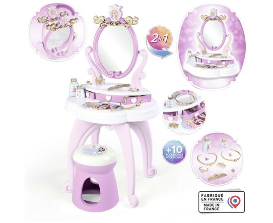 Игровой набор Smoby Столик с зеркалом Дисней Принцессы Парикмахерская 2 в 1 со стульчиком и аксессуарами (320250), изображение 12