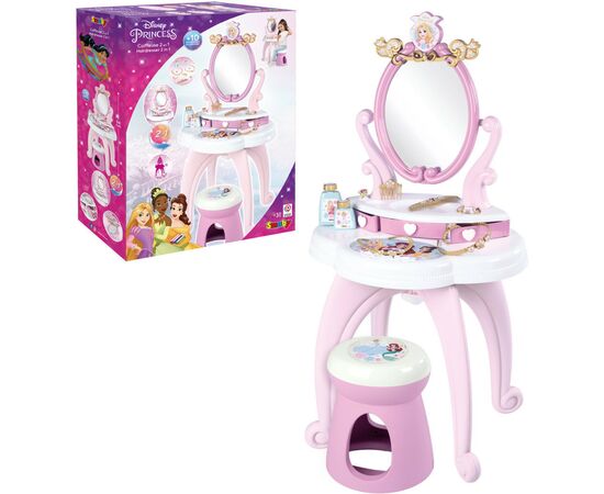 Игровой набор Smoby Столик с зеркалом Дисней Принцессы Парикмахерская 2 в 1 со стульчиком и аксессуарами (320250), изображение 2
