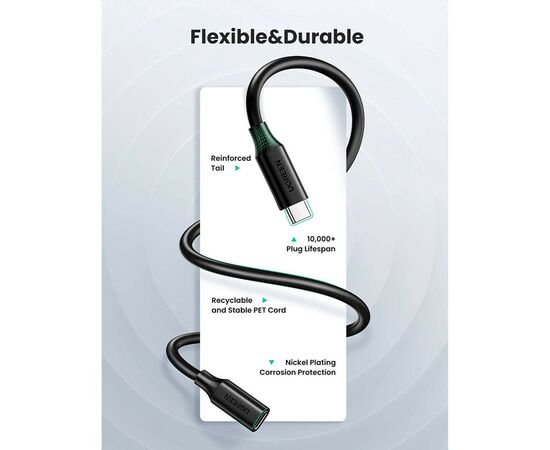 Дата кабель USB 3.1Gen2 Type-C to Type-C 1.0m 100W US353 Black Ugreen (10387), изображение 8 Дата кабель USB 3.1Gen2 Type-C to Type-C 1.0m 100W US353 Black Ugreen (10387), изображение 8