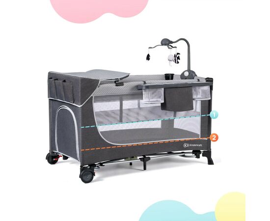 Детский манеж Kinderkraft кровать Leody с пеленатором Grey (5902533917952), изображение 12 Детский манеж Kinderkraft кровать Leody с пеленатором Grey (5902533917952), изображение 12
