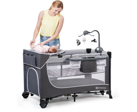 Детский манеж Kinderkraft кровать Leody с пеленатором Grey (5902533917952), изображение 6 Детский манеж Kinderkraft кровать Leody с пеленатором Grey (5902533917952), изображение 6
