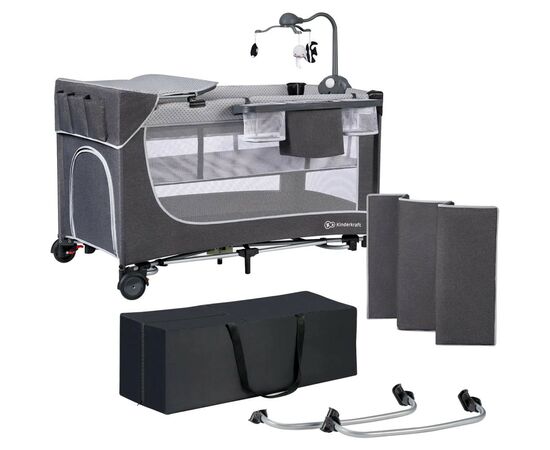Дитячий манеж Kinderkraft кровать Leody с пеленатором Grey (5902533917952)