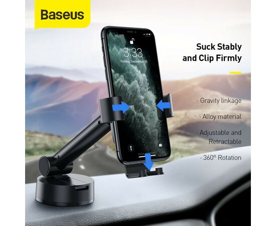 Универсальный автодержатель Baseus 4.7-6.5" Gravity Simplism (на присоску) black (SUYL-JY01), изображение 6 Универсальный автодержатель Baseus 4.7-6.5" Gravity Simplism (на присоску) black (SUYL-JY01), изображение 6