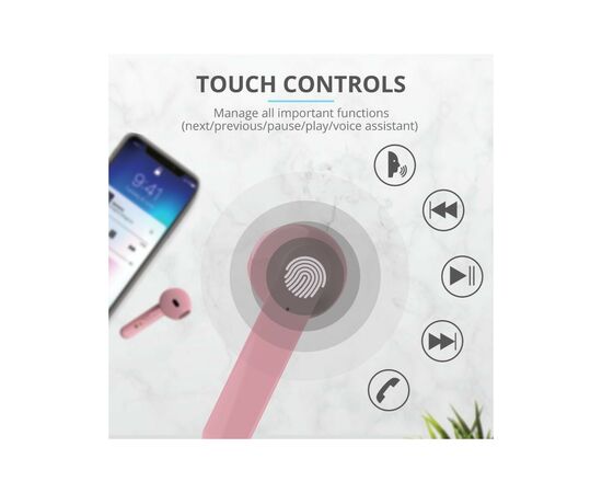 Наушники Trust Primo Touch True Wireless Mic Pink (23782), изображение 11 Наушники Trust Primo Touch True Wireless Mic Pink (23782), изображение 11