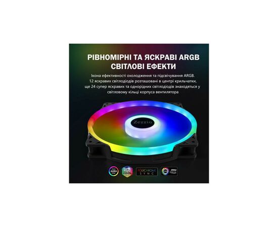 Кулер для корпуса Zezzio ZF-200 FRGB MAX, изображение 4 Кулер для корпуса Zezzio ZF-200 FRGB MAX, изображение 4