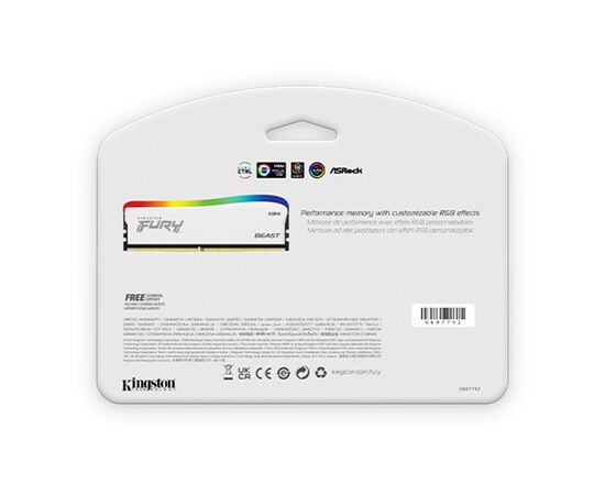 Модуль памяти для компьютера DDR4 16GB 3200 MHz Beast White RGB SE Kingston Fury (ex.HyperX) (KF432C16BWA/16), изображение 5 Модуль памяти для компьютера DDR4 16GB 3200 MHz Beast White RGB SE Kingston Fury (ex.HyperX) (KF432C16BWA/16), изображение 5