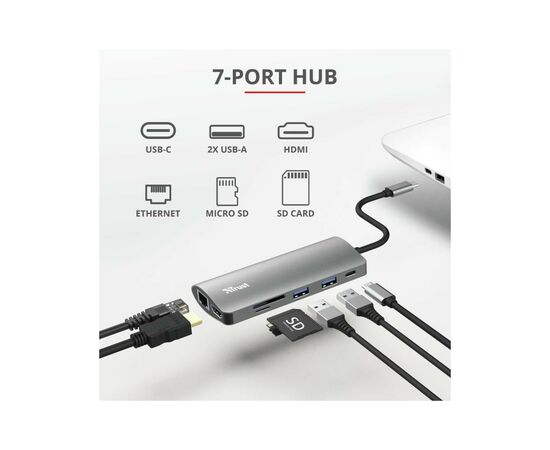 Концентратор Trust DALYX 7-IN-1 USB-C ALUMINIUM (23775_TRUST), изображение 11 Концентратор Trust DALYX 7-IN-1 USB-C ALUMINIUM (23775_TRUST), изображение 11