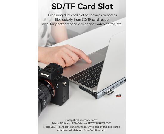 Концентратор Vention USB3.1 Type-C to HDMI/VGA/USB-C/USB3.0x3/RJ45/SD/TF/TRRS 3.5mm/PD 100W 11in1 (THTHC), изображение 9 Концентратор Vention USB3.1 Type-C to HDMI/VGA/USB-C/USB3.0x3/RJ45/SD/TF/TRRS 3.5mm/PD 100W 11in1 (THTHC), изображение 9