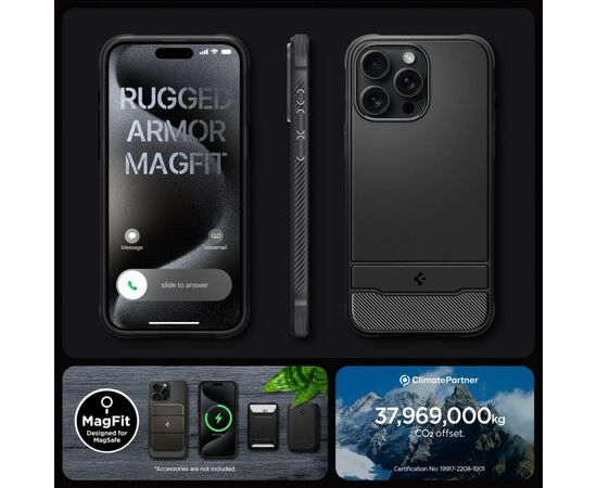 Чехол для мобильного телефона Spigen Apple iPhone 15 Pro Max Rugged Armor MagFit Matte Black (ACS06561), изображение 11 Чехол для мобильного телефона Spigen Apple iPhone 15 Pro Max Rugged Armor MagFit Matte Black (ACS06561), изображение 11