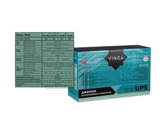 Источник бесперебойного питания Vinga LCD 600VA plastic case with USB (VPC-600PU), изображение 12 Источник бесперебойного питания Vinga LCD 600VA plastic case with USB (VPC-600PU), изображение 12