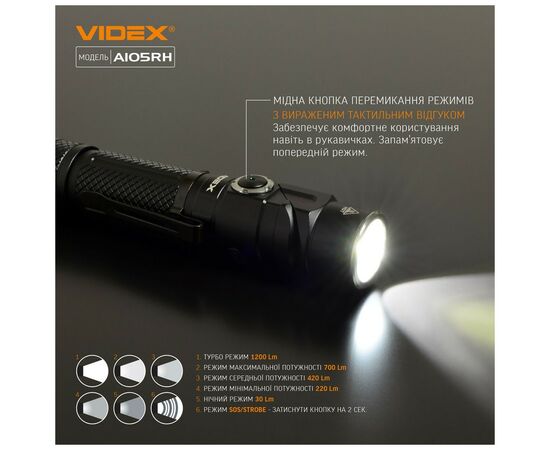 Фонарь Videx VLF-A105RH 1200Lm 5000K (VLF-A105RH), изображение 7 Фонарь Videx VLF-A105RH 1200Lm 5000K (VLF-A105RH), изображение 7