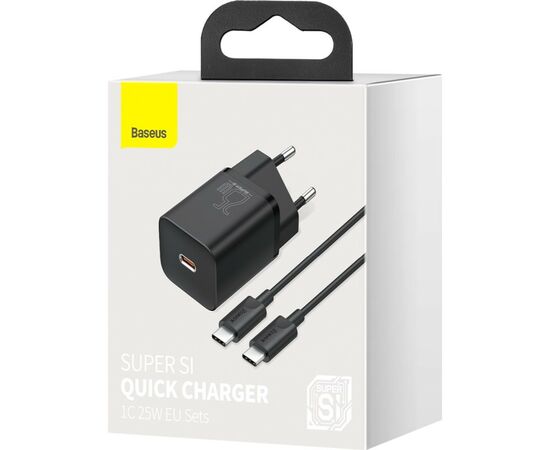Зарядное устройство Baseus 1xUSB 25W (USB-C) + Cable Type-C black (TZCCSUP-L01), изображение 8 Зарядное устройство Baseus 1xUSB 25W (USB-C) + Cable Type-C black (TZCCSUP-L01), изображение 8