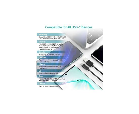 Дата кабель USB 2.0 AM to Type-C 1.0m Choetech (AC0002-WH), изображение 10 Дата кабель USB 2.0 AM to Type-C 1.0m Choetech (AC0002-WH), изображение 10