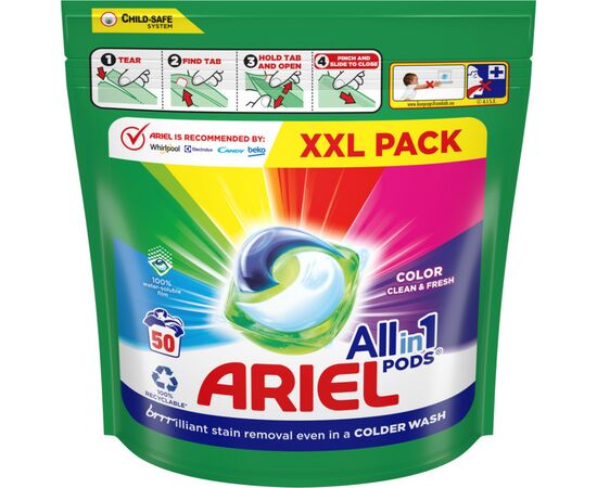 Капсулы для стирки Ariel Pods Все-в-1 Color 50 шт. (8001090250681), изображение 2 Капсулы для стирки Ariel Pods Все-в-1 Color 50 шт. (8001090250681), изображение 2
