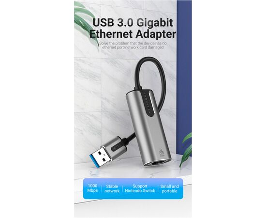 Переходник USB 3.0 to Ethernet RJ45 1000Mb Aluminum black Vention (CEWHB), изображение 4 Переходник USB 3.0 to Ethernet RJ45 1000Mb Aluminum black Vention (CEWHB), изображение 4