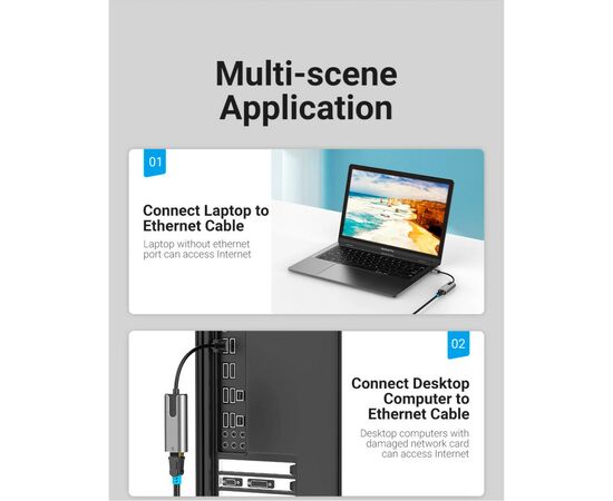 Переходник USB 3.0 to Ethernet RJ45 1000Mb Aluminum black Vention (CEWHB), изображение 8 Переходник USB 3.0 to Ethernet RJ45 1000Mb Aluminum black Vention (CEWHB), изображение 8