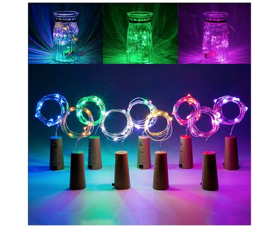 Гирлянда ColorWay пробка для бутылки на батарейках LED 20/2М (5шт/уп) цветная (CW-GC-20L2BMC), изображение 8 Гирлянда ColorWay пробка для бутылки на батарейках LED 20/2М (5шт/уп) цветная (CW-GC-20L2BMC), изображение 8