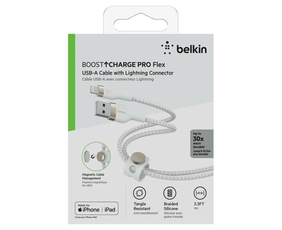 Дата кабель USB 2.0 AM to Lightning 1.0m white Belkin (CAA010BT1MWH), изображение 2 Дата кабель USB 2.0 AM to Lightning 1.0m white Belkin (CAA010BT1MWH), изображение 2