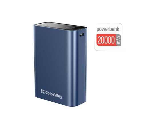 Батарея универсальная ColorWay 20 000 mAh PD/20W, QC/3.0, USB-C/USB-A max.22.5W Blue (CW-PB200LPG2BL-PDD), изображение 4 Батарея универсальная ColorWay 20 000 mAh PD/20W, QC/3.0, USB-C/USB-A max.22.5W Blue (CW-PB200LPG2BL-PDD), изображение 4