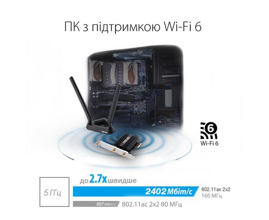 Мережева карта Wi-Fi ASUS PCE-AX58BT, зображення 8 Мережева карта Wi-Fi ASUS PCE-AX58BT, зображення 8