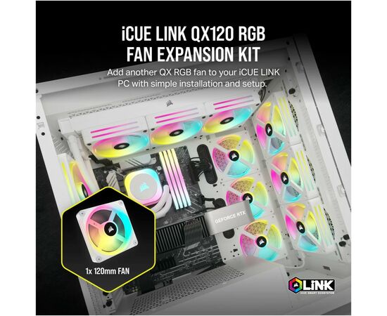 Кулер для корпуса Corsair iCUE Link QX120 RGB PWM White (CO-9051005-WW), изображение 11 Кулер для корпуса Corsair iCUE Link QX120 RGB PWM White (CO-9051005-WW), изображение 11