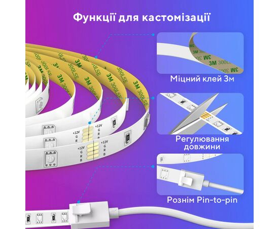 Светодиодная лента Govee RGB Smart Wi-Fi + Bluetooth LED Strip Lights 15м Білий (H61543A1), изображение 12 Светодиодная лента Govee RGB Smart Wi-Fi + Bluetooth LED Strip Lights 15м Білий (H61543A1), изображение 12