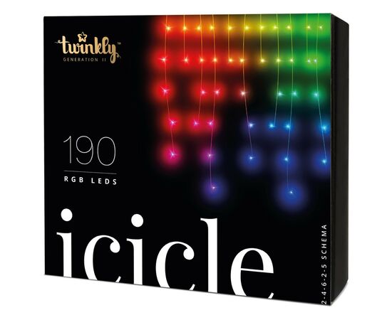 Гирлянда Twinkly Smart LED Icicle RGB 190, BT + WiFi, Gen II, IP44 кабель про (TWI190STP-TEU)