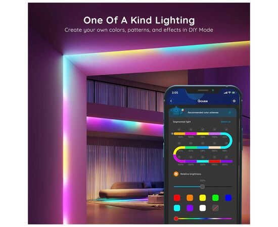 Светодиодная лента Govee RGBIC Basic Wi-Fi + Bluetooth LED Strip Light 10м Білий (H618C3D1), изображение 11 Светодиодная лента Govee RGBIC Basic Wi-Fi + Bluetooth LED Strip Light 10м Білий (H618C3D1), изображение 11