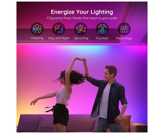 Светодиодная лента Govee RGBIC Basic Wi-Fi + Bluetooth LED Strip Light 10м Білий (H618C3D1), изображение 8 Светодиодная лента Govee RGBIC Basic Wi-Fi + Bluetooth LED Strip Light 10м Білий (H618C3D1), изображение 8