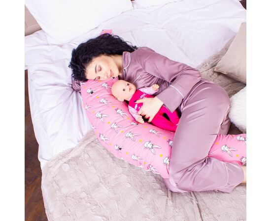 Подушка MirSon для беременных и кормления №8329 Print Line 17-0528 Bunnies pink Бязь 30х170х20 см (2200006200543), изображение 3