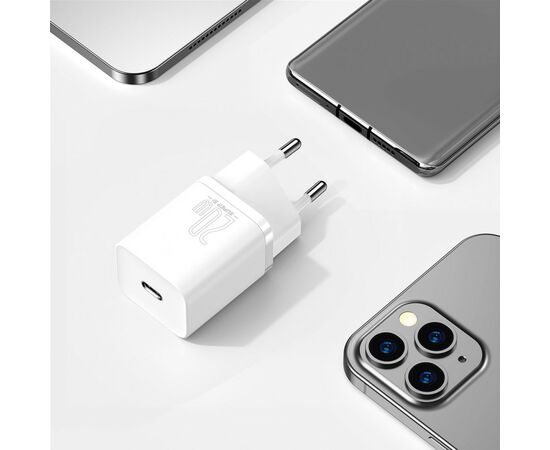 Зарядний пристрій Baseus Super Si 1C 20W With Simple Wisdom Data Cable Type-C/iP White (TZCCSUP-B02), зображення 11 Зарядний пристрій Baseus Super Si 1C 20W With Simple Wisdom Data Cable Type-C/iP White (TZCCSUP-B02), зображення 11