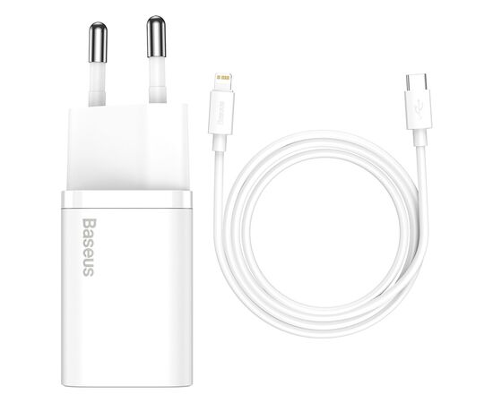 Зарядний пристрій Baseus Super Si 1C 20W With Simple Wisdom Data Cable Type-C/iP White (TZCCSUP-B02), зображення 6 Зарядний пристрій Baseus Super Si 1C 20W With Simple Wisdom Data Cable Type-C/iP White (TZCCSUP-B02), зображення 6