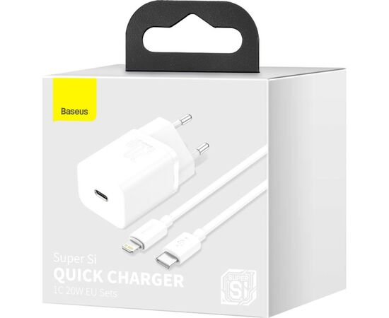Зарядний пристрій Baseus Super Si 1C 20W With Simple Wisdom Data Cable Type-C/iP White (TZCCSUP-B02), зображення 7 Зарядний пристрій Baseus Super Si 1C 20W With Simple Wisdom Data Cable Type-C/iP White (TZCCSUP-B02), зображення 7