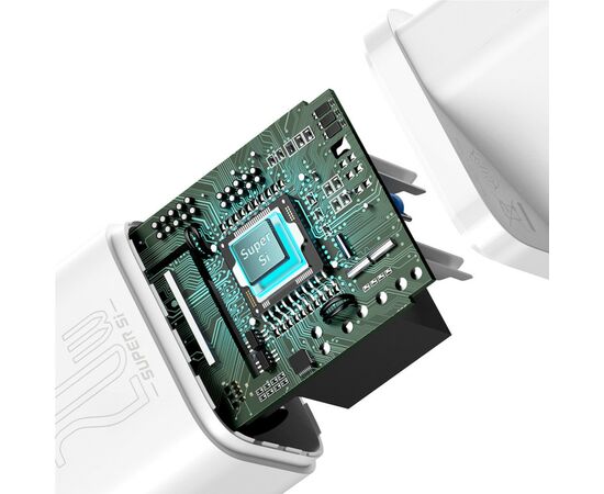 Зарядний пристрій Baseus Super Si 1C 20W With Simple Wisdom Data Cable Type-C/iP White (TZCCSUP-B02), зображення 9 Зарядний пристрій Baseus Super Si 1C 20W With Simple Wisdom Data Cable Type-C/iP White (TZCCSUP-B02), зображення 9