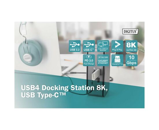Порт-реплікатор Digitus USB 4 Docking Station 8K, USB Type-C, 14 Port (DA-70897), зображення 11 Порт-реплікатор Digitus USB 4 Docking Station 8K, USB Type-C, 14 Port (DA-70897), зображення 11