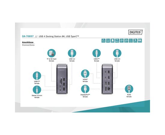 Порт-реплікатор Digitus USB 4 Docking Station 8K, USB Type-C, 14 Port (DA-70897), зображення 9 Порт-реплікатор Digitus USB 4 Docking Station 8K, USB Type-C, 14 Port (DA-70897), зображення 9