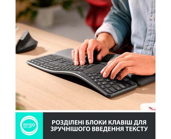 Клавиатура Logitech ERGO K860 Bluetooth/Wireless UA Black (920-010108), изображение 3 Клавиатура Logitech ERGO K860 Bluetooth/Wireless UA Black (920-010108), изображение 3